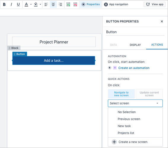 App Actions Navigate to New Screen