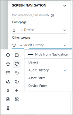 Image of screen navigation options