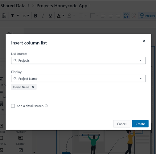 Column List Modal Image