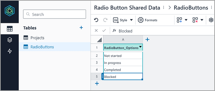 Radio Button Options Table Image